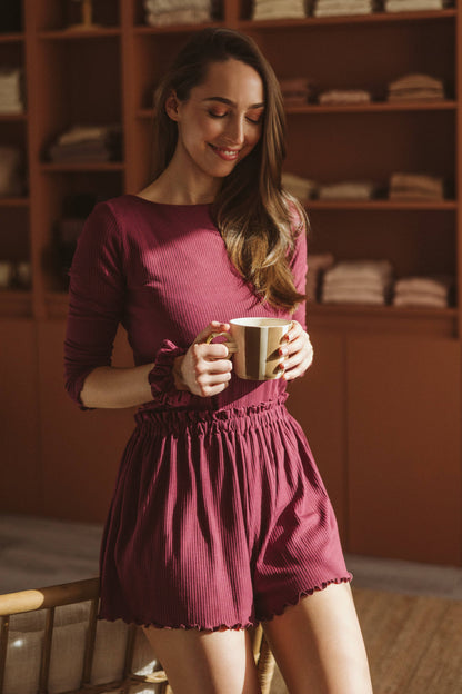Modal ribbed top / Burgundy 3/4 sleeve