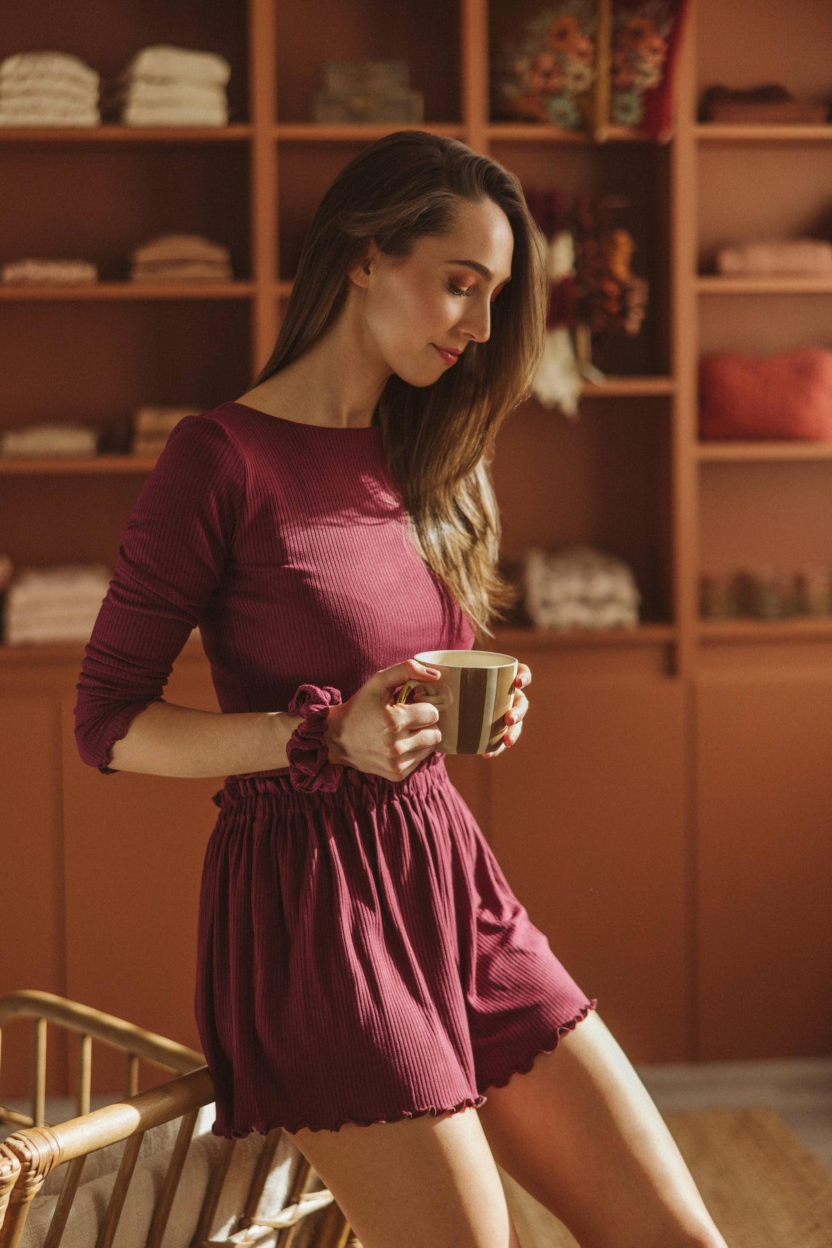 Modal ribbed top / Burgundy 3/4 sleeve