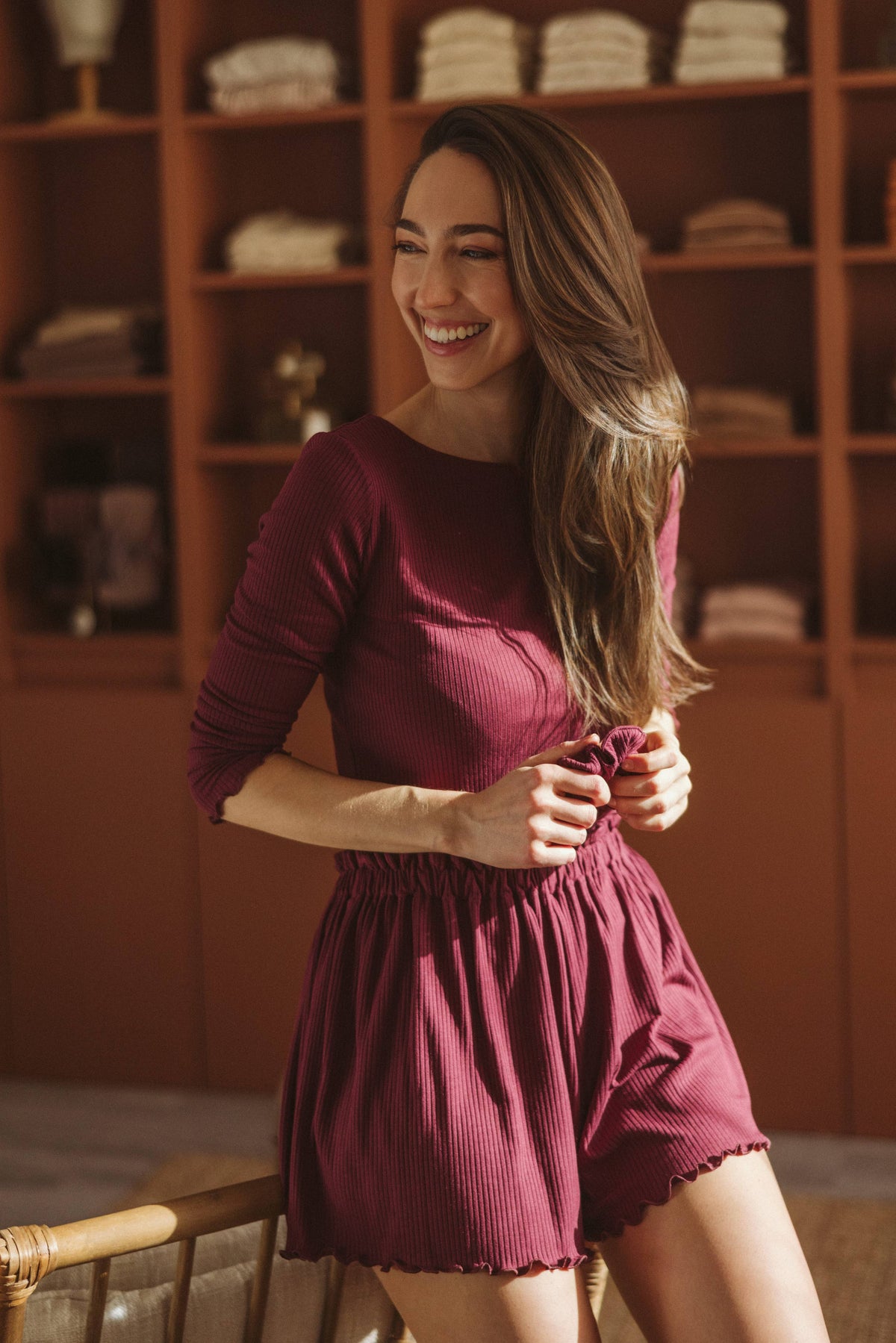 Modal ribbed top / Burgundy 3/4 sleeve